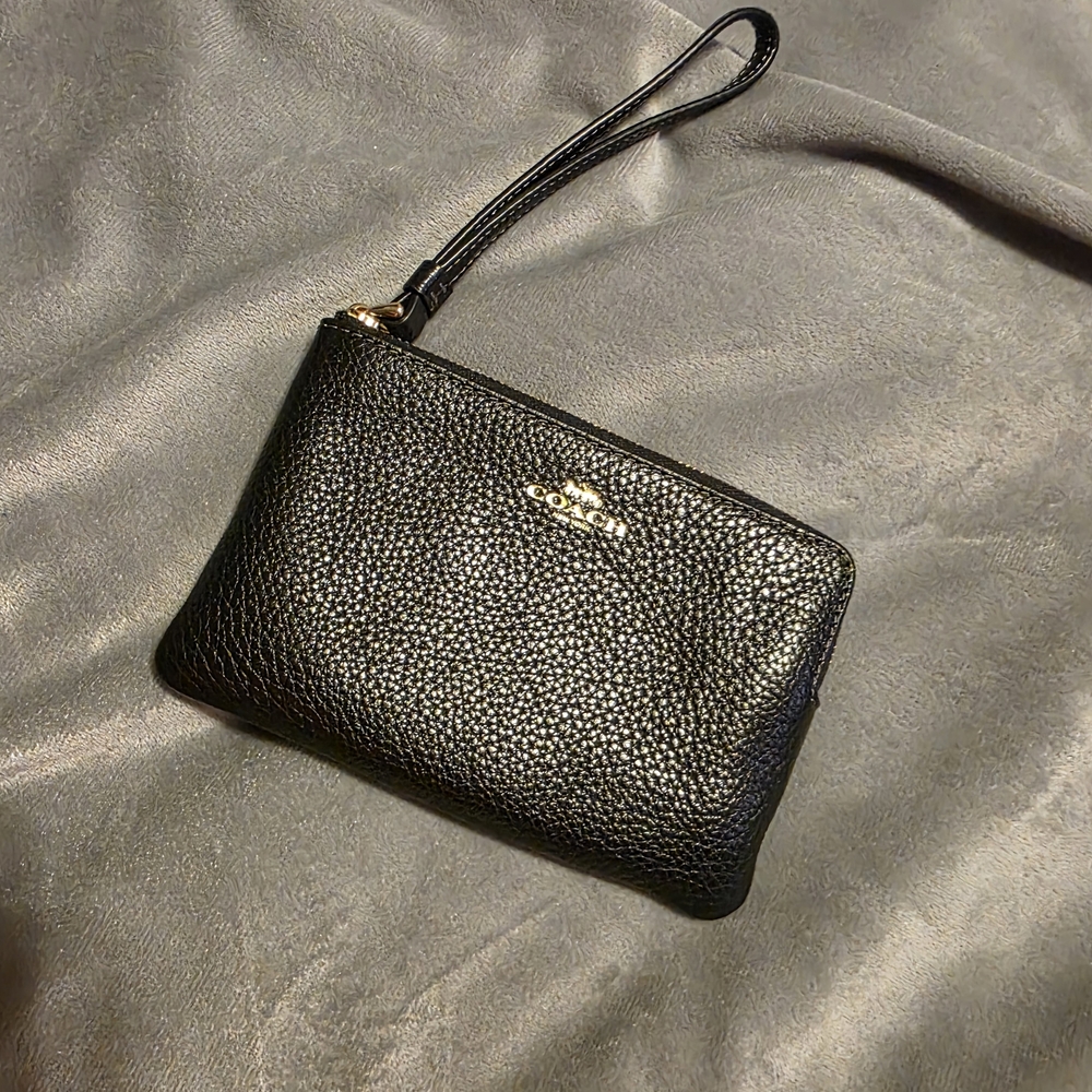Coach Pebbled Black Wristlet